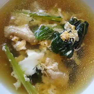 鶏もも肉と小松菜の卵スープ(^^)
